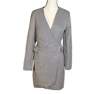 Jason Wu Houndstooth Blazer Wrap Mini Dress Size Small Long Sleeves Black White